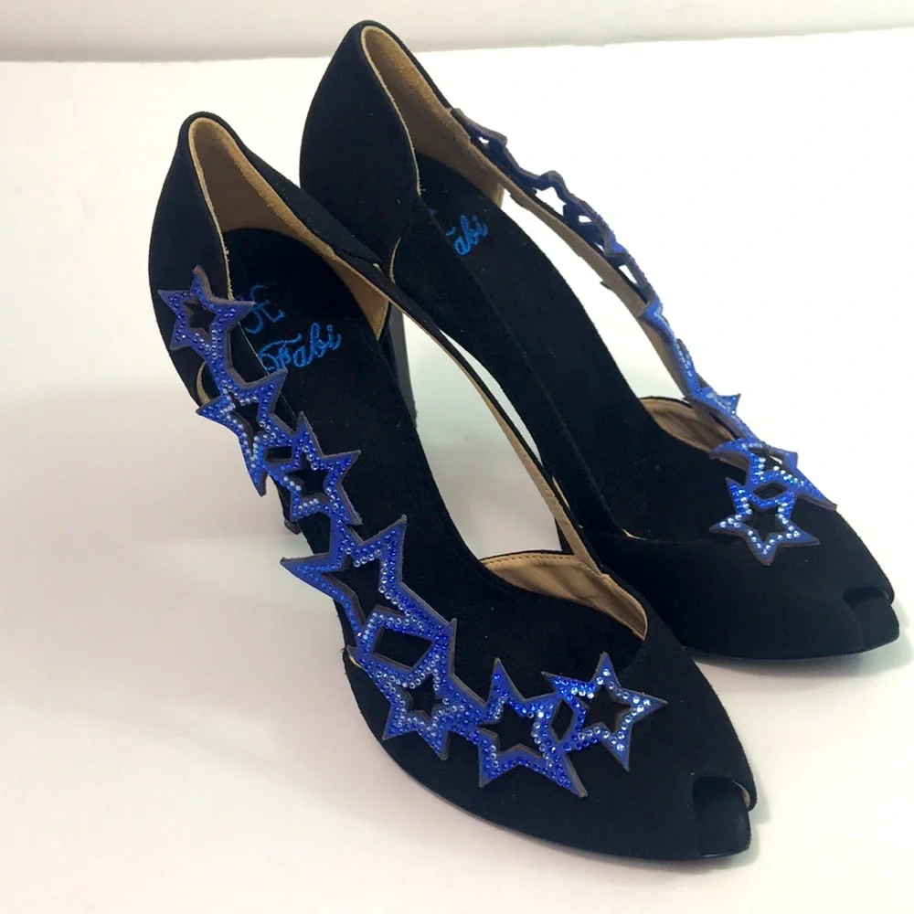 Fabi Italian black suede peep toe heels, size 37.5/6.5, unworn - Picture 7 of 15